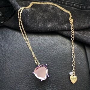 Betsey Johnson Gold Heart Pendant Necklace with Purple Crystal NEW